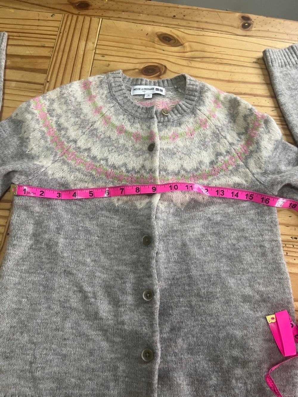 Ines de la Fressange Paris Gray Wool Cardigan Sweater - Picture 5 of 7